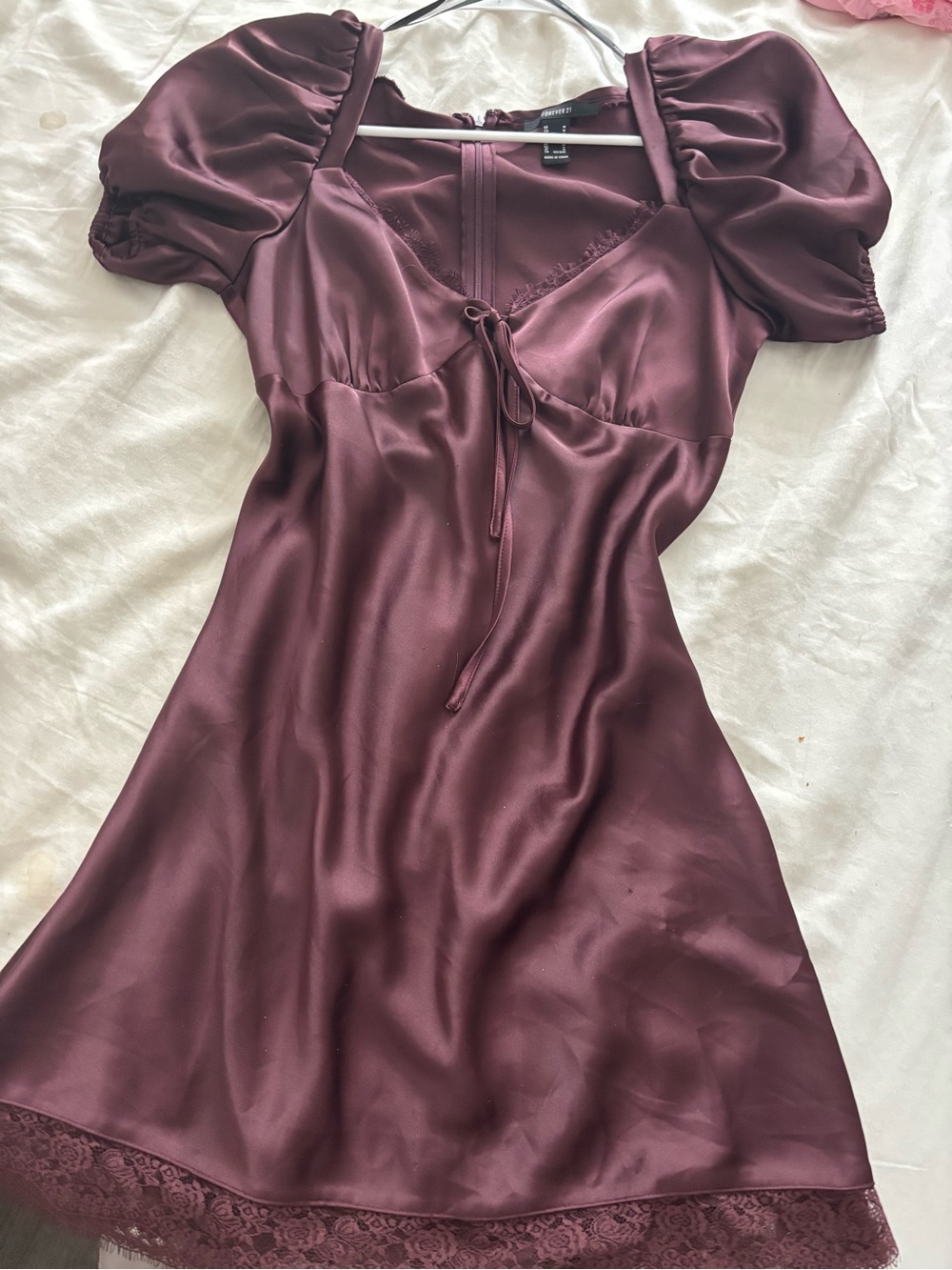 Forever 21 Plum Satin Puff-Sleeve Mini Dress